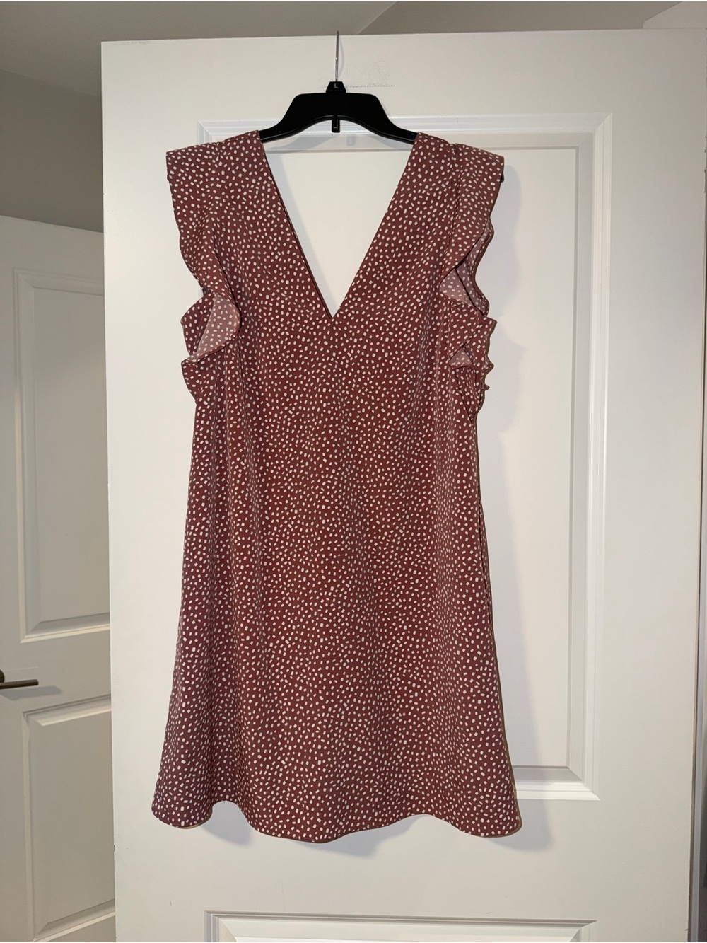 Express Rust Polka Dot V-Neck Ruffle Dress size M